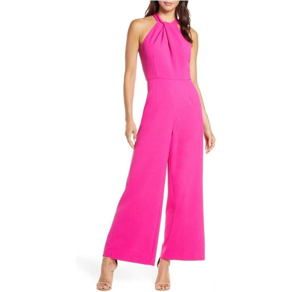 NWT Julia Jordan Womens Twist Front Halter Jumpsuit JJ36624 6 Fuschia Pink - Picture 2 of 6